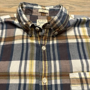 J Crew Indian Madras Blue & Brown Plaid Shirt Mens L Slim Fit Button Up Long Slv - Picture 1 of 17
