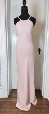 Calvin Klein Blush Pink Evening Gown Womens 4 Halter Neck Scoop Back Fully Lined - Image 1 of 4