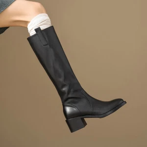 Moda Cómodas Mujeres 5.5 cm Tacones Medianos Tacón Negro Botas Hasta la Rodilla Botas de Caballero - Imagen 1 de 19