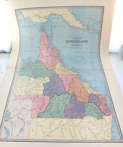 .c1886 VERY LARGE DETAILED COLOUR MAP of QUEENSLAND QLD. - Picture 1 of 6