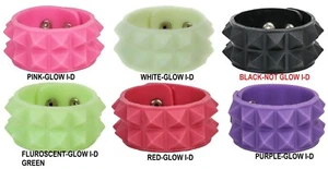 Silicone Rubber Two Row Stud Bracelet Glow In The Dark Punk Goth 6 Color - Picture 1 of 15