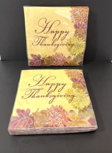 Lot of 2 Paper Napkins Party Cocktail 2 Ply 18Ct Happy Thanksgiving Floral Fall - Picture 1 of 13