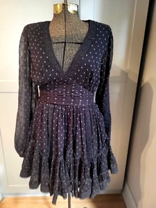 Rococo Sand Black Swiss Dot Long Sleeved Short Dress- Size XS - Picture 1 of 5