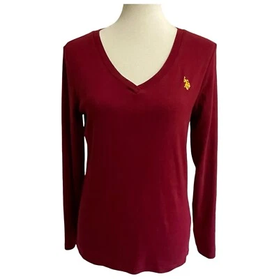 Camisa Polo Ralph Lauren EE. UU. Para Mujer Grande Roja Algodón Cuello en V Logo Mangas Largas Foto 1 de 4