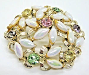 Vintage BSK signierte Marquise Perlen große facettierte Strass runde Kuppel Anstecknadel Brosche - Bild 1 von 12