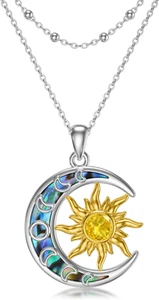 Sun and Moon Layered Necklace for Women Sterling Silver Pendant Gifts for Women - Picture 1 of 6