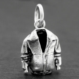 925 Sterlingsilber 3D Motorrad Biker Jacke Anhänger Charm F Halskette Armband - Bild 1 von 8