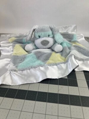 Manta Baby Essentials Cachorro Perro Lovey Gris Amarillo Teal Felpa Satén 17" Foto 1 de 4