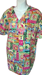 Women's Printed " Jungle Animals " Scrub Top by Crest, Size Small - RUNS LARGER - Picture 1 of 11