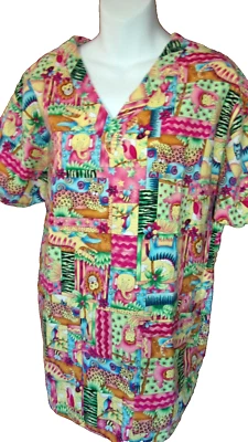 Women's Printed " Jungle Animals " Scrub Top by Crest, Size Small - RUNS LARGER - Image 1 of 4