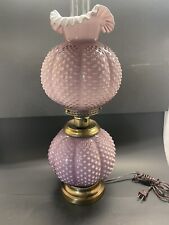 FENTON RARE BRASS CASED GLASS Plum Purple Hobnail LAMP, PERFECT 22 1/2 tall