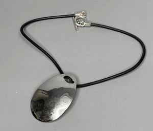 Sterling Silver 925 HUGE Pear Drop Pendant Leather Cord Toggle Necklace/16"/57g - Picture 1 of 9