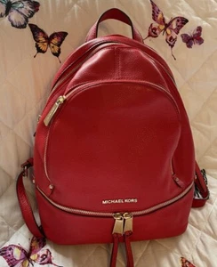 Michael Kors RHEA Cremallera Mediana Cuero Rojo Mochila Bolso-BONITO - Imagen 1 de 7