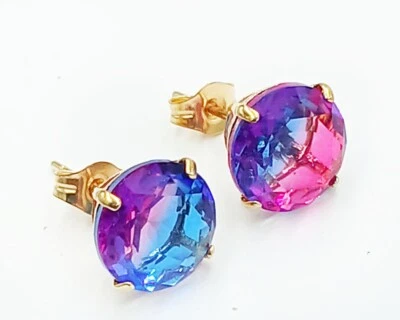 LAB CREATED 4.60 Cts TOURMALINE STUD EARRINGS 14K GOLD - NWT - MADE IN USA - Image 1 of 4