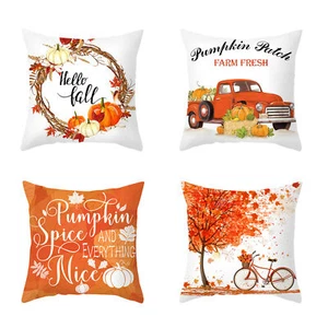 4pcs Fall Pillow Covers Throw Pillowcase Autumn Pumpkin Thanksgiving Decor 18x18 - Picture 1 of 15