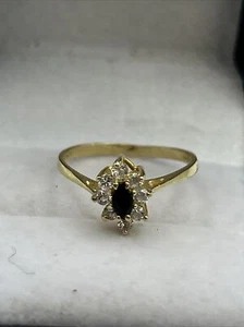 Ring 14 Karat Gelbgold blauer Saphir und Diamant 2 g, Größe 7 - Bild 1 von 7