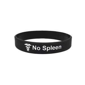 No Spleen Medical Alert Wristband ID Band Silicone Adult Bracelet UK - Picture 1 of 8