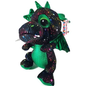PARADISE GREEN Sparkling Stars Dragon Plush Black Stuffed Animal 16" Soft Toy - Picture 1 of 11