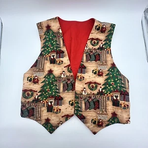 Weihnachtsweste Baum Schneemann Geschenke gesteppt Urlaub Vintage Mode handgefertigt 90er - Bild 1 von 8