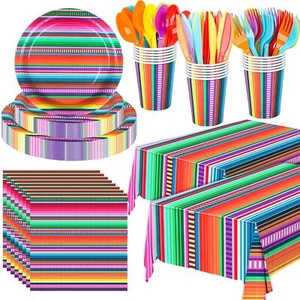 177 PCS Mexican Fiesta Party Supplies Fiesta Tableware Set Mexican Serape Pap... - Picture 1 of 7