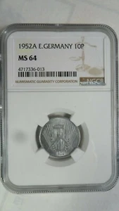 Germany DDR 10 Pfennig, 1952 A, NGC MS 64 Key Date - Picture 1 of 3