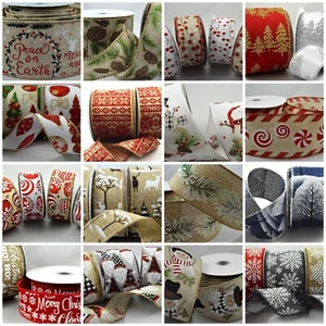 Christmas Wired Woven Ribbon- Width 38mm or 63mm - Sold Per Metre - Many Designs - Picture 1 of 44