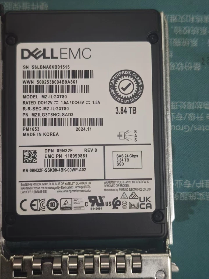 9N32F Dell Enterprise Class ME5 2.5" 3.84TB 24Gb/s SAS RI SSD MZ-ILG3T80 SSD - Image 1 of 1