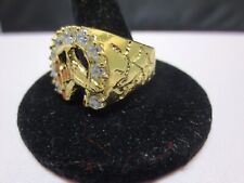 SIZE 6-13 ,14 KT GOLD PLATED MENS LUCKY HORSESHOE CLEAR CZ RING