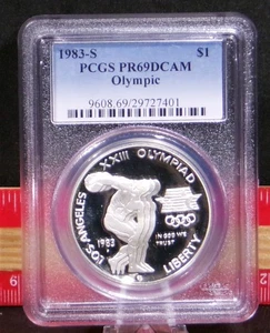 1983-S Proof Olympic Discus Commemorative Silver Dollar PCGS PR69DCAM #7401B - Picture 1 of 2