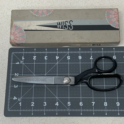 Vintage 9" Wiss Model C Pinking Shears Scissors Black Handle W/Box USA Made - Image 1 of 4