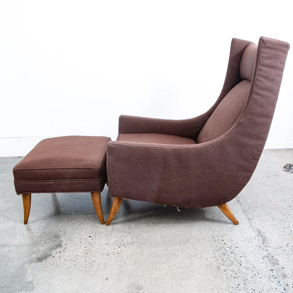 Mid Century Modern Lounge Chair Kroehler Armchair Brown Ottoman Avant Mcm Arms - Image 1 of 4