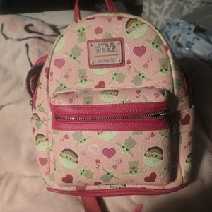 Loungefly Star Wars Mandalorian GROGU Pink hearts mini backpack Valentine’s - Picture 1 of 4