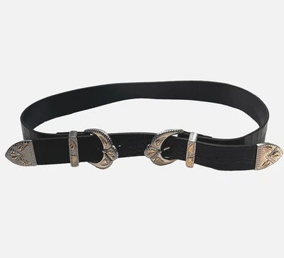 Cinturón para mujer Maje de cuero negro occidental con doble hebilla grabado talla 2 (mediano) Foto 1 de 4