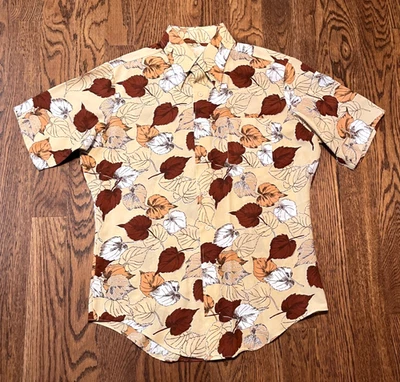 Vintage Sears Shirt Mens Large Beige 70s Leaf Kings Road Button Up - Image 1 of 3