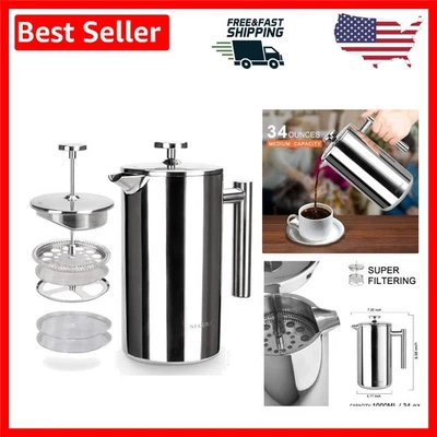 Cafetera prensa francesa apta para lavavajillas 34 oz - Filtro reutilizable y estilo moderno Foto 1 de 4