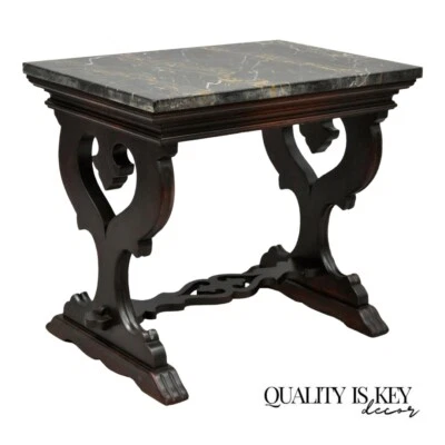 Antique Renaissance Style Carved Walnut Marble Top Side Table from Bloomingdales - Image 1 of 4