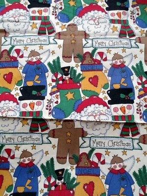 Fabric Red Rooster "Santa is Coming" 6 Pc Sampler  Santa Snowman Stockings $4.95 - Image 1 of 4