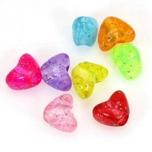 100 Mixed Transparent Glitter Color Heart Pony Beads 11mm Big Hole Kids Craft  - Picture 1 of 6