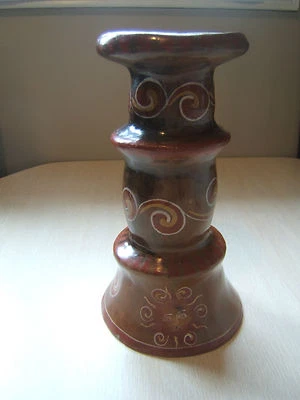 Distressed Hand Crafted Painted Tribal Mythical Ceramic Pillar Candle Holder Foto 1 de 4