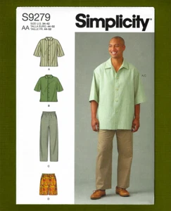 Camisas para hombre pantalones cortos y patrón de costura ~ ¡Fácil! (Tallas 34-42) Simplicity 9279 - Imagen 1 de 8