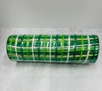 1 roll Green & white   deco mesh 10" x 30' ribbon wreath Spring St Patrick's Day - Image 1 of 2