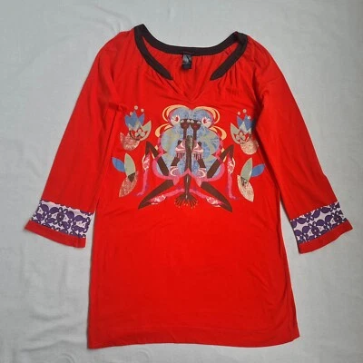 Custo Barcelona Damen Langarm Tunika Bluse Größe 1 S Oberteil Vintage Y2K Rot - Bild 1 von 4