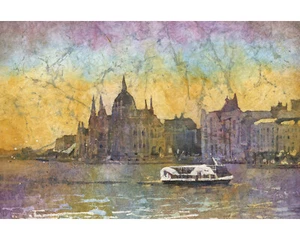 Watercolor landscape Budapest skyline Hungarian Parliament (original painting) - Picture 1 of 12