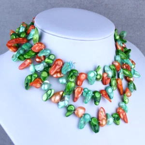 49 Zoll 6-8 mm Hellgrün Orange Grün Barock Süßwasser Perlenkette - Bild 1 von 4