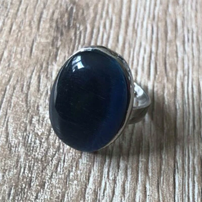 Zehenring Katzenauge Blau Fußring Mid Midi Finger Ring offen Größenverstellbar - Bild 1 von 2