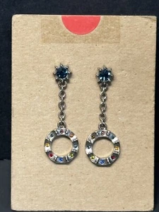 Vintage Patricia Locke NWOT Blue Multicolor Crystal Earrings Dangle MMII Signed - Picture 1 of 6