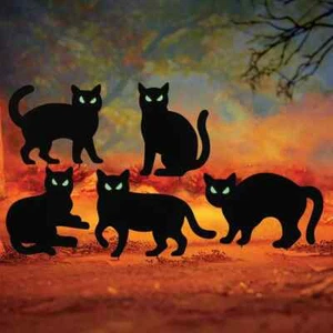 Black Cat Glow-in-the-Dark Eyes Garden Stakes - Set of 5 - Picture 1 of 1