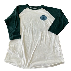 Vintage Active Ride Shop Men's 3/4 Sleeve Shirt - Large - White w/ Green Sleeves - Picture 1 of 3