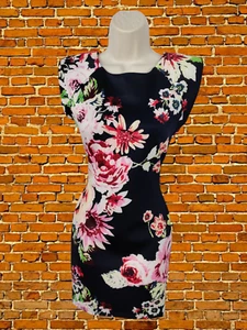 BNWT AX PARIS UK 10 NAVY MIX FLORAL SLEEVELESS OCCASION BODYCON DRESS RRP£25 - Picture 1 of 8