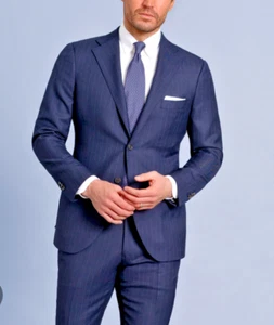 2024 RALPH LAUREN Bright Navy Blue Striped Full Suit 42L Wool - Picture 1 of 8